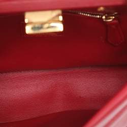 Pre Owned Fendi Red Leather Mini Peekaboo Top Handle Bag