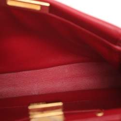 Pre Owned Fendi Red Leather Mini Peekaboo Top Handle Bag