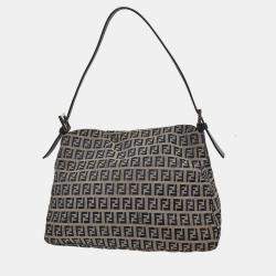 Pre Owned Fendi Navy Gray Zucchino Mamma Baguette Handbag