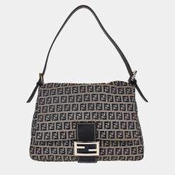 Pre Owned Fendi Navy Gray Zucchino Mamma Baguette Handbag