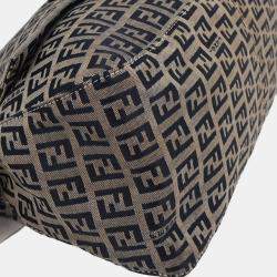 Pre Owned Fendi Navy Gray Zucchino Mamma Baguette Handbag