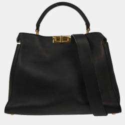 Pre Owned Fendi Black Leather Peekaboo 2way Handbag