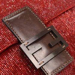 Pre Owned Fendi Red Beaded Mamma Baguette Handbag