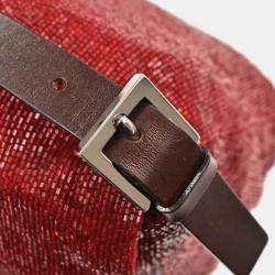 Pre Owned Fendi Red Beaded Mamma Baguette Handbag
