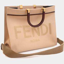Pre Owned Fendi Medium Brown Canvas Sunshine Shopper Tote
