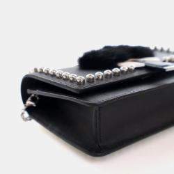 Pre Owned Fendi Karl Lagerfeld Black Calf Leather Wallet On Chain