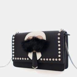 Pre Owned Fendi Karl Lagerfeld Black Calf Leather Wallet On Chain
