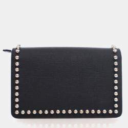 Pre Owned Fendi Karl Lagerfeld Black Calf Leather Wallet On Chain