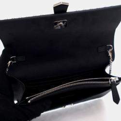Pre Owned Fendi Karl Lagerfeld Black Calf Leather Wallet On Chain