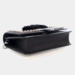 Pre Owned Fendi Karl Lagerfeld Black Calf Leather Wallet On Chain
