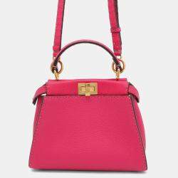 Pre Owned Fendi Selleria Peekaboo Mini Leather Shoulder Bag