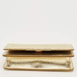 Pre Owned Fendi Gold Textured Leather Tube Wallet