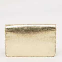 Pre Owned Fendi Gold Textured Leather Tube Wallet