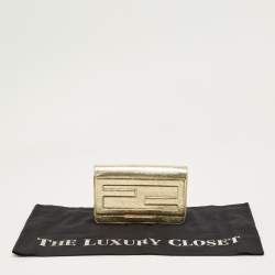 Pre Owned Fendi Gold Textured Leather Tube Wallet