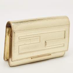 Pre Owned Fendi Gold Textured Leather Tube Wallet
