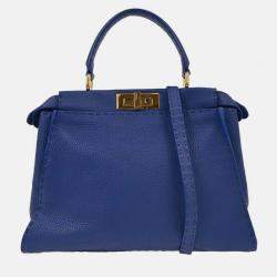 Pre Owned Fendi Blue Leather Peekaboo 2way Handbag