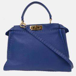 Pre Owned Fendi Blue Leather Peekaboo 2way Handbag