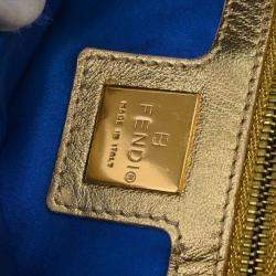 Pre Owned Fendi Gold Embroidered Zucca Baguette Handbag