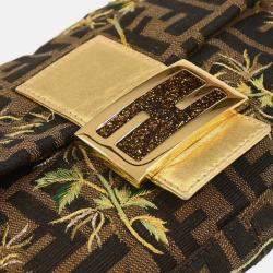 Pre Owned Fendi Gold Embroidered Zucca Baguette Handbag