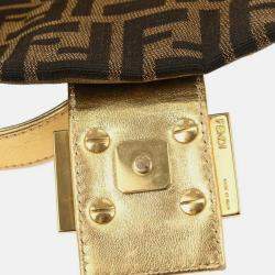 Pre Owned Fendi Gold Embroidered Zucca Baguette Handbag