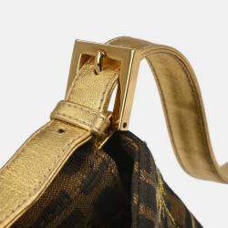 Pre Owned Fendi Gold Embroidered Zucca Baguette Handbag