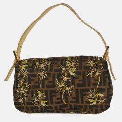 Pre Owned Fendi Gold Embroidered Zucca Baguette Handbag