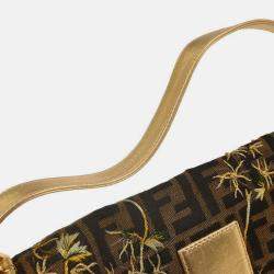 Pre Owned Fendi Gold Embroidered Zucca Baguette Handbag