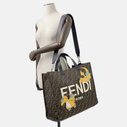 Pre Owned Fendi Fragment 2-Way Tote Bag Pokemon Dragonite Brown/Black Canvas