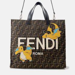 Pre Owned Fendi Fragment 2-Way Tote Bag Pokemon Dragonite Brown/Black Canvas