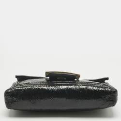 Pre Owned Fendi Black Patent Leather Baguette Clutch