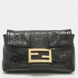 Pre Owned Fendi Black Patent Leather Baguette Clutch