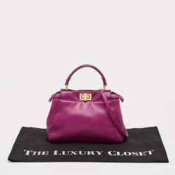 Pre Owned Fendi Fuchsia Leather Mini Peekaboo Top Handle Bag