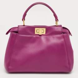 Pre Owned Fendi Fuchsia Leather Mini Peekaboo Top Handle Bag