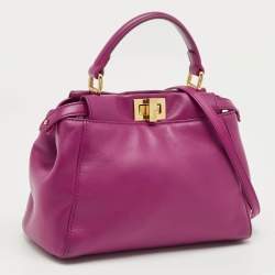 Pre Owned Fendi Fuchsia Leather Mini Peekaboo Top Handle Bag