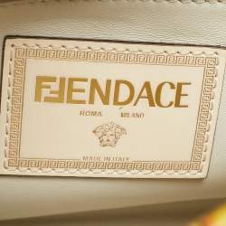 Pre Owned Fendi x Versace Yellow/White Zucca Baroque Print Leather Mini Fendace Peekaboo Top Handle Bag