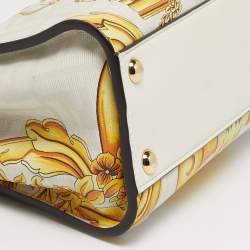 Pre Owned Fendi x Versace Yellow/White Zucca Baroque Print Leather Mini Fendace Peekaboo Top Handle Bag