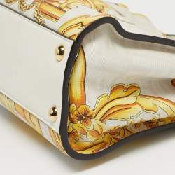Pre Owned Fendi x Versace Yellow/White Zucca Baroque Print Leather Mini Fendace Peekaboo Top Handle Bag