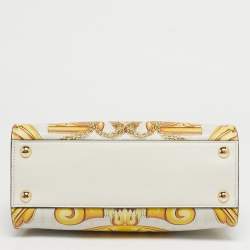 Pre Owned Fendi x Versace Yellow/White Zucca Baroque Print Leather Mini Fendace Peekaboo Top Handle Bag