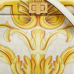 Pre Owned Fendi x Versace Yellow/White Zucca Baroque Print Leather Mini Fendace Peekaboo Top Handle Bag