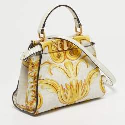 Pre Owned Fendi x Versace Yellow/White Zucca Baroque Print Leather Mini Fendace Peekaboo Top Handle Bag