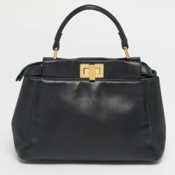 Pre Owned Fendi Black Leather Mini Peekaboo Top Handle Bag