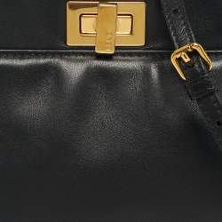 Pre Owned Fendi Black Leather Mini Peekaboo Top Handle Bag