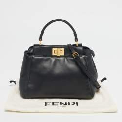 Pre Owned Fendi Black Leather Mini Peekaboo Top Handle Bag