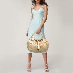 Pre Owned Fendi Gold Textured Leather Spy Hobo