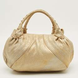 Pre Owned Fendi Gold Textured Leather Spy Hobo