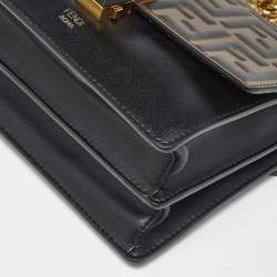 Pre Owned Fendi Black/Brown Zucca Leather Small Kan I Chain Shoulder Bag