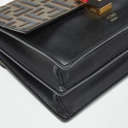 Pre Owned Fendi Black/Brown Zucca Leather Small Kan I Chain Shoulder Bag