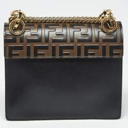 Pre Owned Fendi Black/Brown Zucca Leather Small Kan I Chain Shoulder Bag