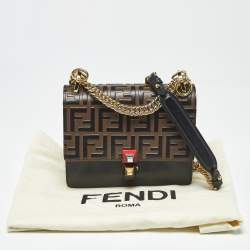 Pre Owned Fendi Black/Brown Zucca Leather Small Kan I Chain Shoulder Bag