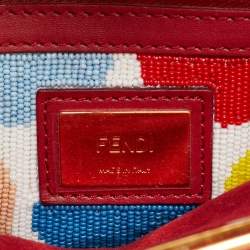 Pre Owned Fendi Red Leather and Beaded Lined Medium Peekaboo Top Handle Bag